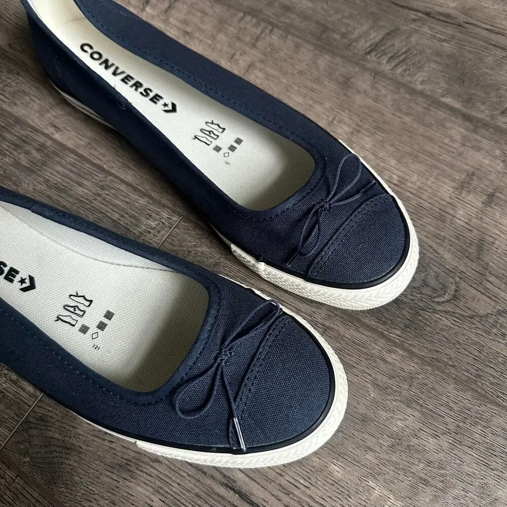 Navy Cotton Ribbon Bow Slip On Converse Ballet Flat Dainty Slip On Sneaker